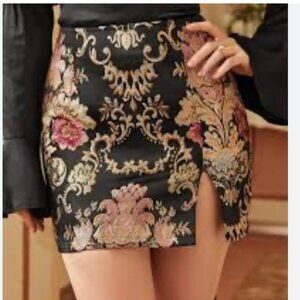 Damask Jacquard Vintage Style Boho Classy Classic Chic Tapestry Artsy Mini Skirt